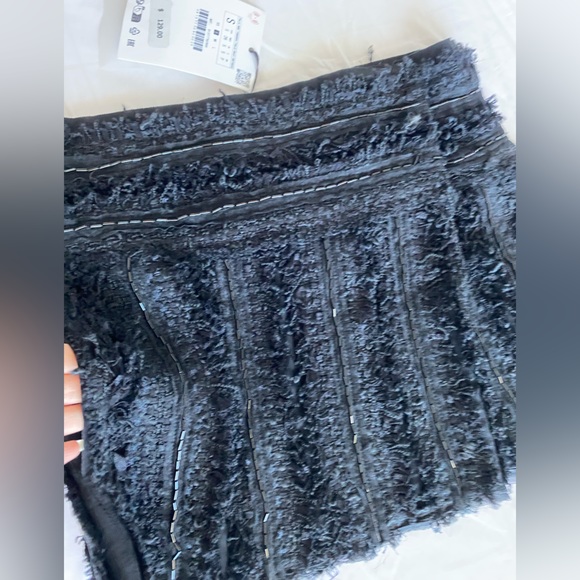 Zara Black Textured fabric High waist Mini Skirt Limited Edition tonal beads NWT - Picture 13 of 16